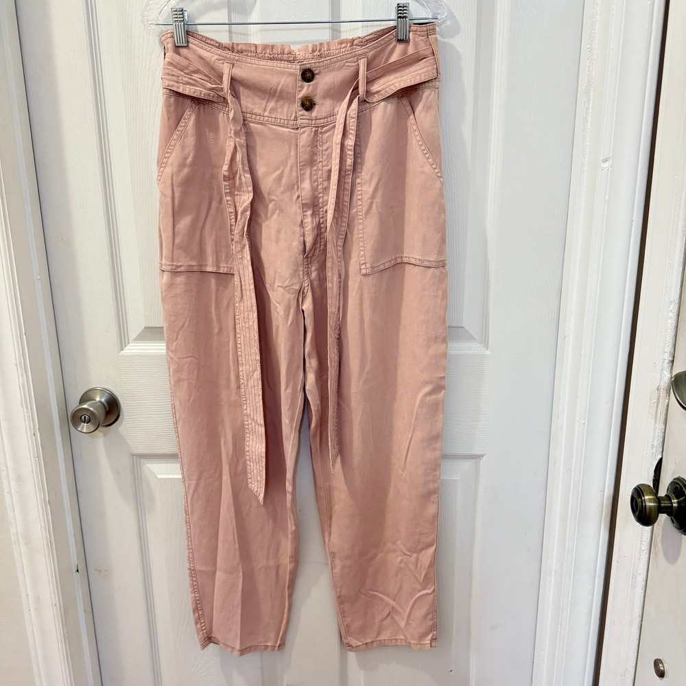 NWT Abercrombie & Fitch‎ A&F Large High Rise Paperbag Belted Pants Mauve Pink